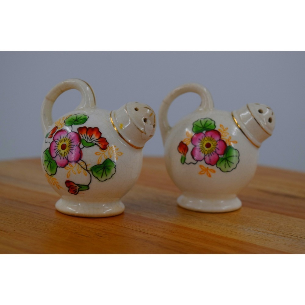 Vintage Watering Can Salt and Pepper Shakers Floral‎ Japan Ceramic